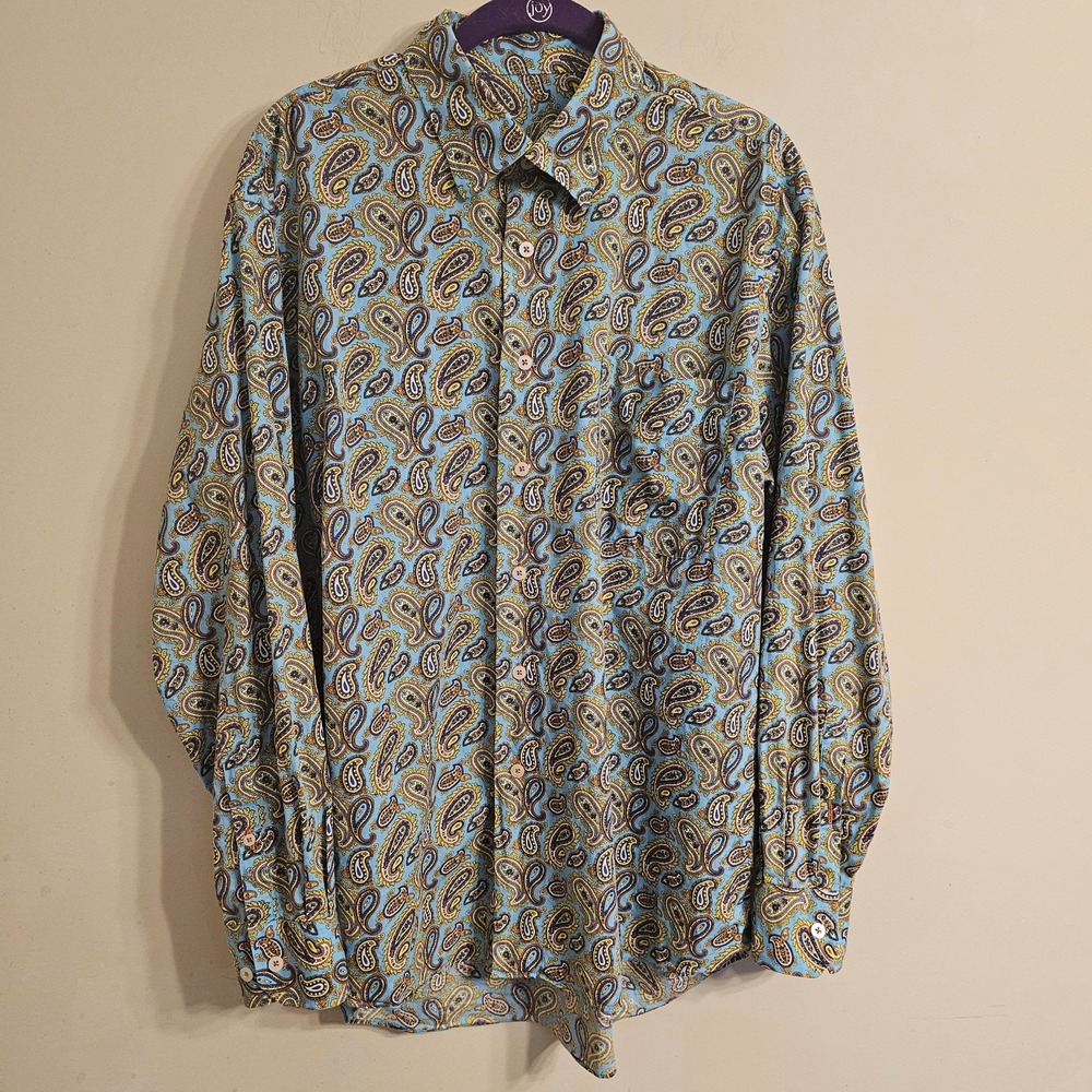 Men's Alan Flusser Blue Paisley Button Down Shirt Long Sleeve Size Large - Picture 1 of 7